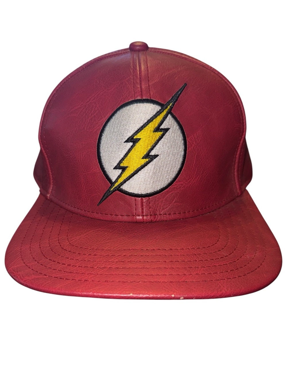 DC Comics The Flash Snapback Hat Faux Leather Dark Red Embroidered Logo OSFM
